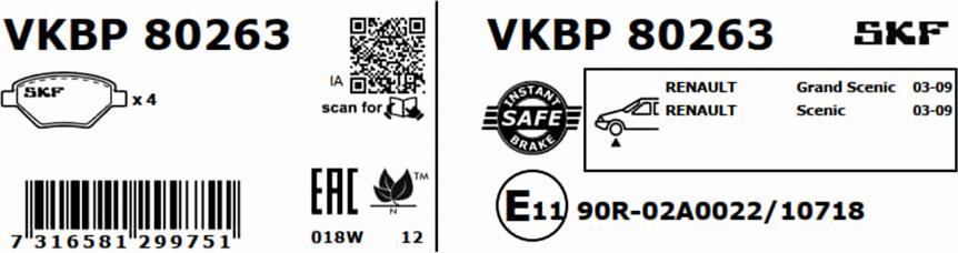 SKF VKBP 80263 - Əyləc altlığı dəsti, əyləc diski furqanavto.az