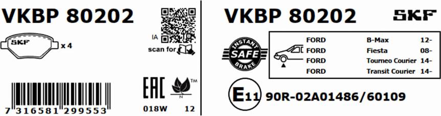 SKF VKBP 80202 - Əyləc altlığı dəsti, əyləc diski furqanavto.az