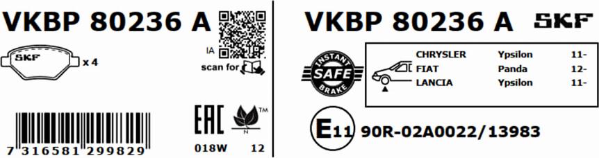 SKF VKBP 80236 A - Əyləc altlığı dəsti, əyləc diski furqanavto.az