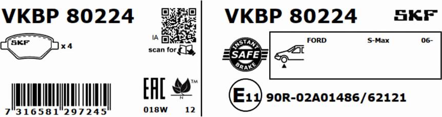 SKF VKBP 80224 - Əyləc altlığı dəsti, əyləc diski furqanavto.az