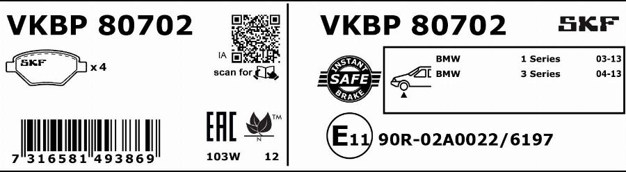 SKF VKBP 80702 - Əyləc altlığı dəsti, əyləc diski furqanavto.az