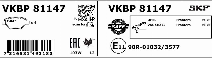 SKF VKBP 81147 - Əyləc altlığı dəsti, əyləc diski furqanavto.az