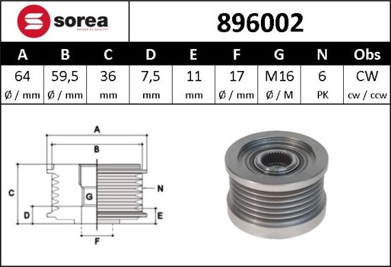 SNRA 896002 - Kasnak, alternator, sərbəst dönərli mufta www.furqanavto.az