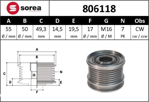 SNRA 806118 - Kasnak, alternator, sərbəst dönərli mufta furqanavto.az