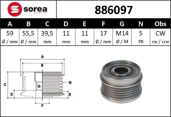 SNRA 886097 - Kasnak, alternator, sərbəst dönərli mufta furqanavto.az