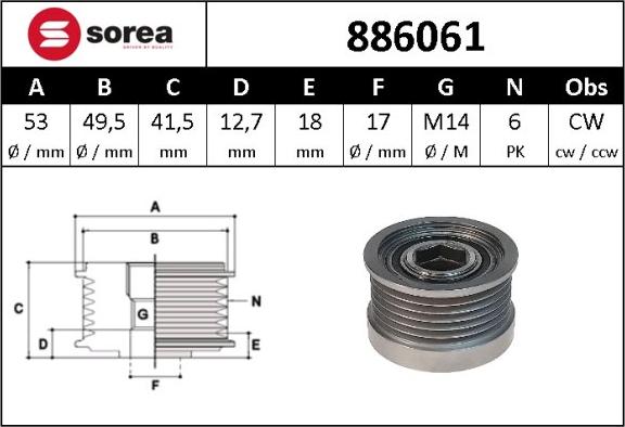 SNRA 886061 - Kasnak, alternator, sərbəst dönərli mufta furqanavto.az