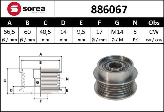 SNRA 886067 - Kasnak, alternator, sərbəst dönərli mufta furqanavto.az