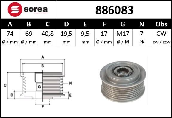 SNRA 886083 - Kasnak, alternator, sərbəst dönərli mufta furqanavto.az