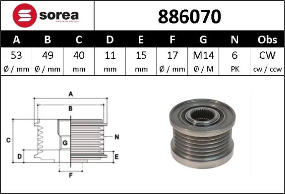 SNRA 886070 - Kasnak, alternator, sərbəst dönərli mufta furqanavto.az