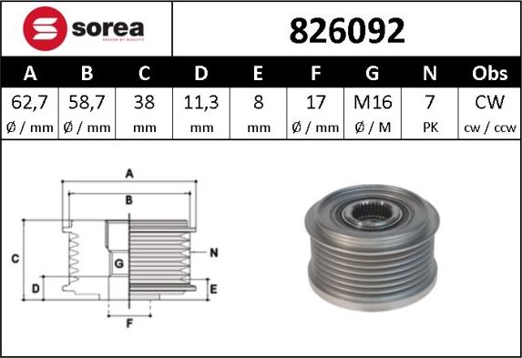 SNRA 826092 - Kasnak, alternator, sərbəst dönərli mufta furqanavto.az