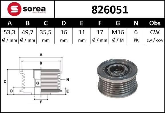 SNRA 826051 - Kasnak, alternator, sərbəst dönərli mufta furqanavto.az