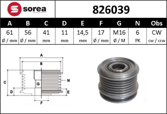 SNRA 826039 - Kasnak, alternator, sərbəst dönərli mufta furqanavto.az