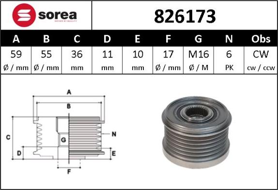 SNRA 826173 - Kasnak, alternator, sərbəst dönərli mufta www.furqanavto.az