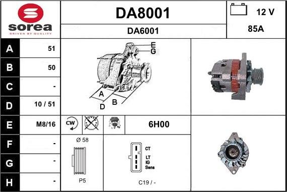 SNRA DA8001 - Alternator furqanavto.az