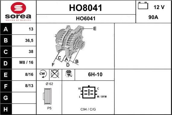 SNRA HO8041 - Alternator furqanavto.az