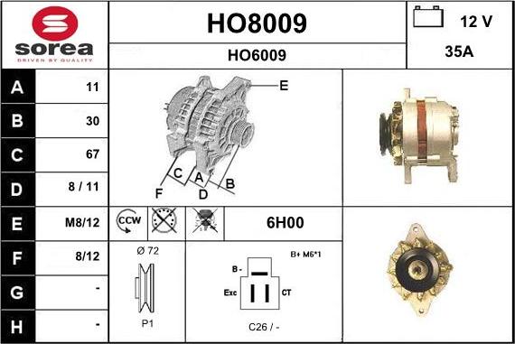 SNRA HO8009 - Alternator furqanavto.az