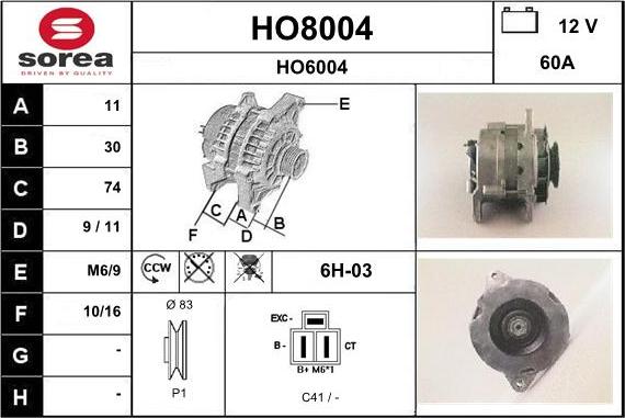 SNRA HO8004 - Alternator furqanavto.az