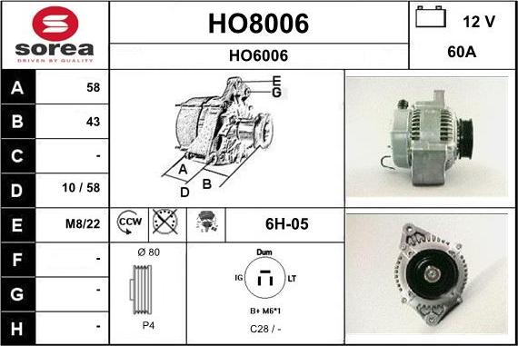 SNRA HO8006 - Alternator furqanavto.az