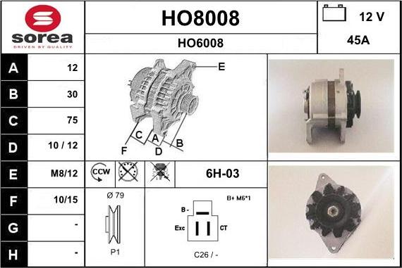 SNRA HO8008 - Alternator furqanavto.az