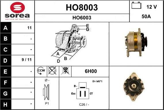 SNRA HO8003 - Alternator furqanavto.az