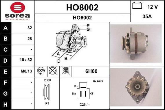 SNRA HO8002 - Alternator furqanavto.az