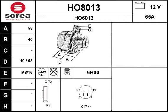 SNRA HO8013 - Alternator furqanavto.az