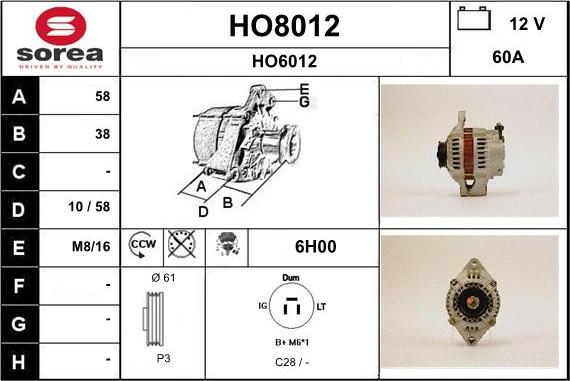 SNRA HO8012 - Alternator furqanavto.az