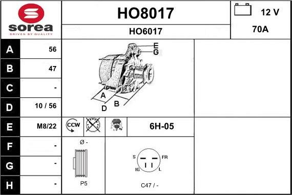 SNRA HO8017 - Alternator furqanavto.az