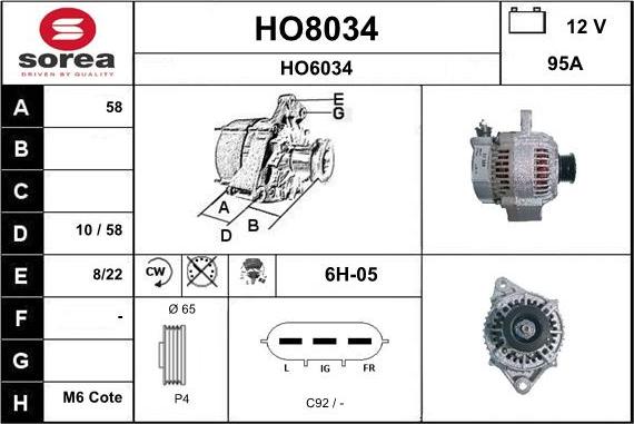 SNRA HO8034 - Alternator furqanavto.az