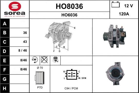 SNRA HO8036 - Alternator furqanavto.az