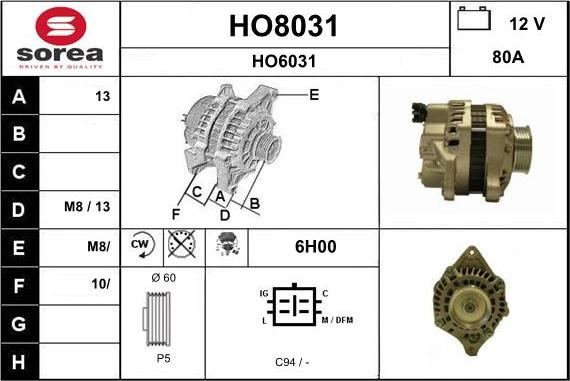 SNRA HO8031 - Alternator furqanavto.az