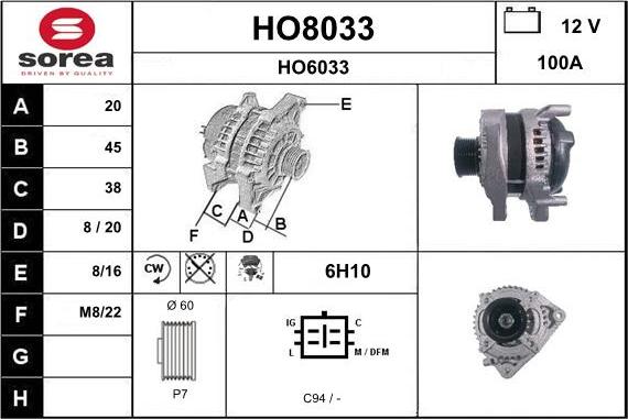 SNRA HO8033 - Alternator furqanavto.az