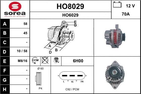 SNRA HO8029 - Alternator furqanavto.az