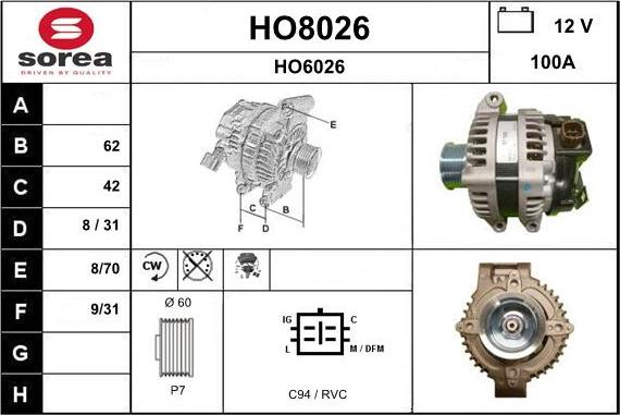 SNRA HO8026 - Alternator furqanavto.az