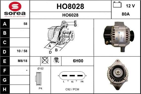 SNRA HO8028 - Alternator furqanavto.az