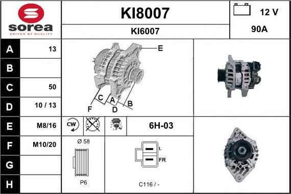 SNRA KI8007 - Alternator furqanavto.az