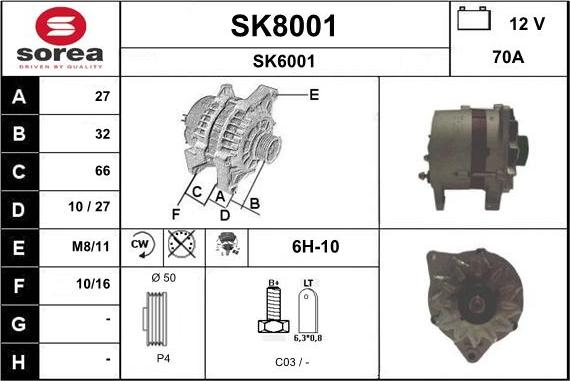 SNRA SK8001 - Alternator furqanavto.az