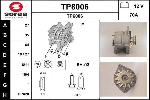 SNRA TP8006 - Alternator furqanavto.az