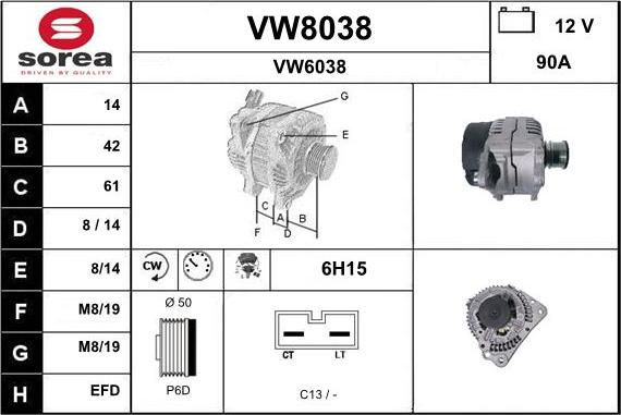 SNRA VW8038 - Alternator furqanavto.az