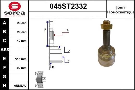 STARTCAR 045ST2332 - Birləşmə dəsti, ötürücü val furqanavto.az