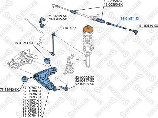 Stellox 55-01654-SX - Daxili Bağlama Çubuğu, Ox Birləşməsi furqanavto.az