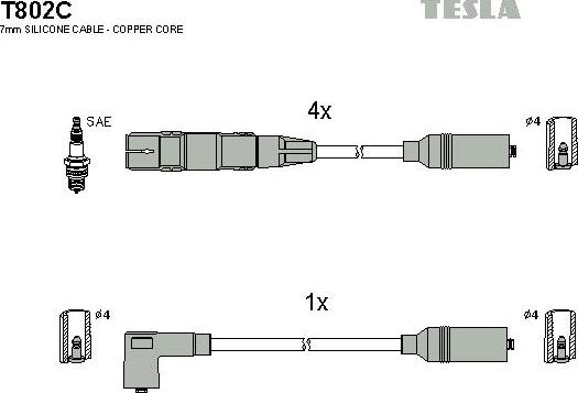 TESLA T802C - Alovlanma kabeli dəsti furqanavto.az