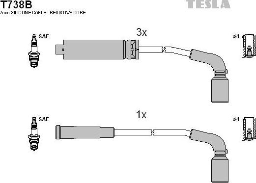 TESLA T738B - Alovlanma kabeli dəsti furqanavto.az
