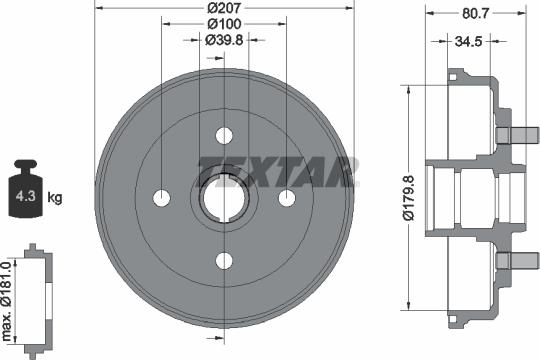 Textar 94017800 - Əyləc barabanı furqanavto.az