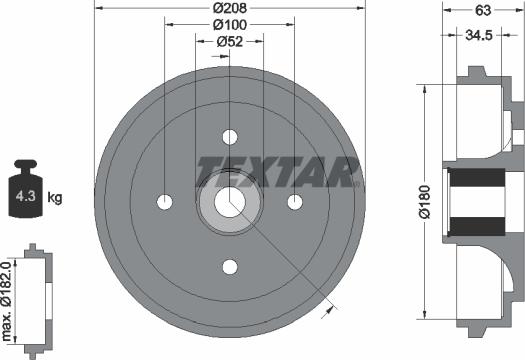 Textar 94032500 - Əyləc barabanı furqanavto.az