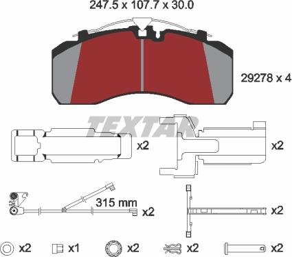 Textar 2927804 - Əyləc altlığı dəsti, əyləc diski furqanavto.az