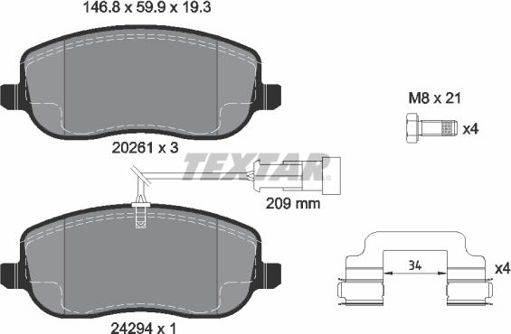 Textar 2429401 - Əyləc altlığı dəsti, əyləc diski furqanavto.az