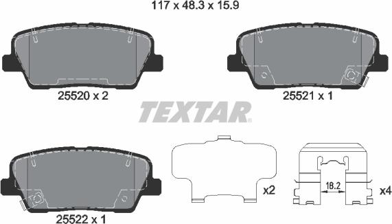 Textar 2552001 - Əyləc altlığı dəsti, əyləc diski furqanavto.az