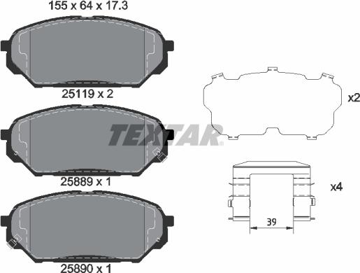 Textar 2511901 - Əyləc altlığı dəsti, əyləc diski furqanavto.az