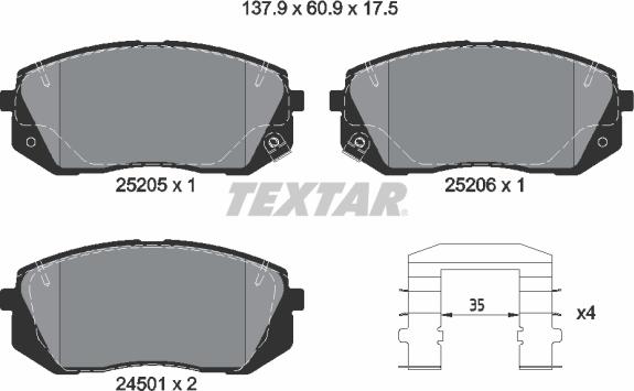 Textar 2520501 - Əyləc altlığı dəsti, əyləc diski furqanavto.az